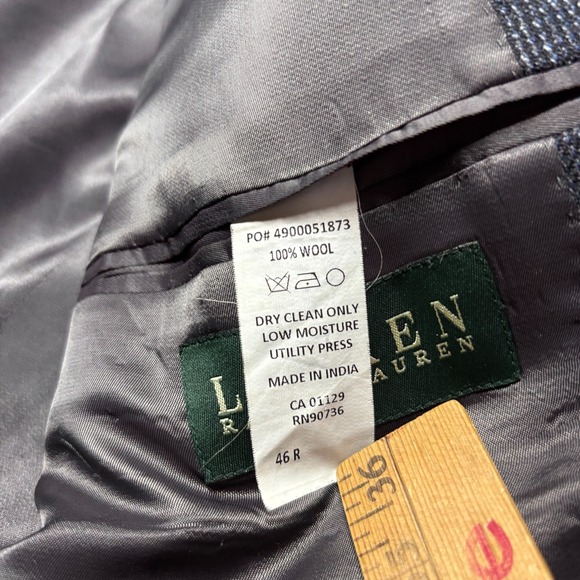 Lauren Ralph Lauren Blazer Mens 46R Sport Coat  Blue‎ Black Herringbone Wool - Picture 5 of 11